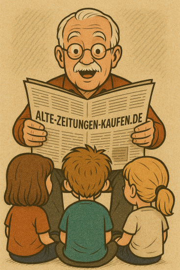 Opa liest aus der alten Zeitung den Enkeln vor. Opa liest aus der alten Zeitung den Enkeln vor.